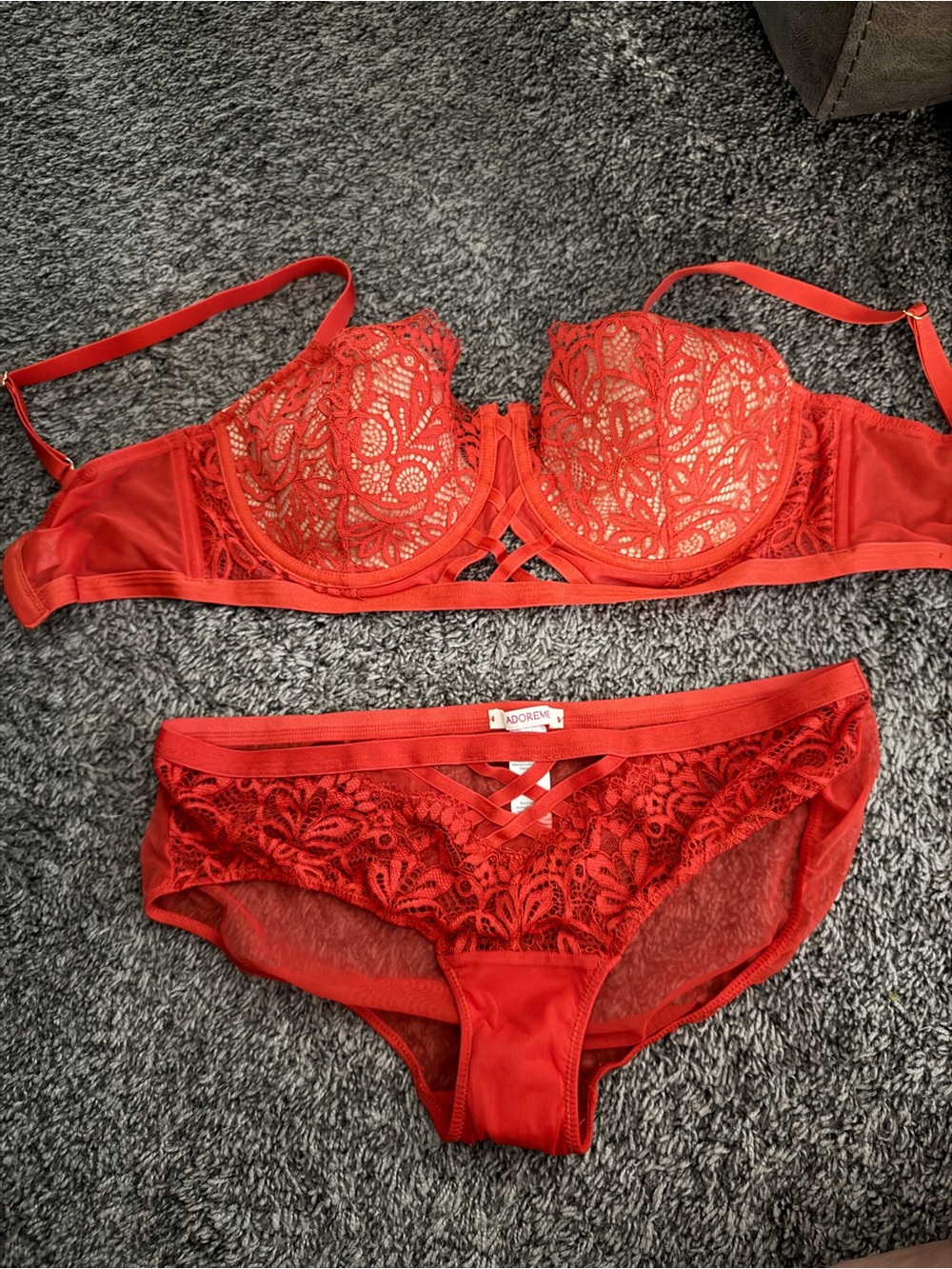Adore Me Bold Red Lace Underwire Bra Set